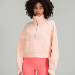 Lululemon scuba oversized funnel neck half zip in peach satin XS/S